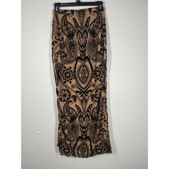 Shein Womens Beige Black Velvet Burnout Maxi Skirt Sz M Whimsigoth Gothic - Picture 5 of 7